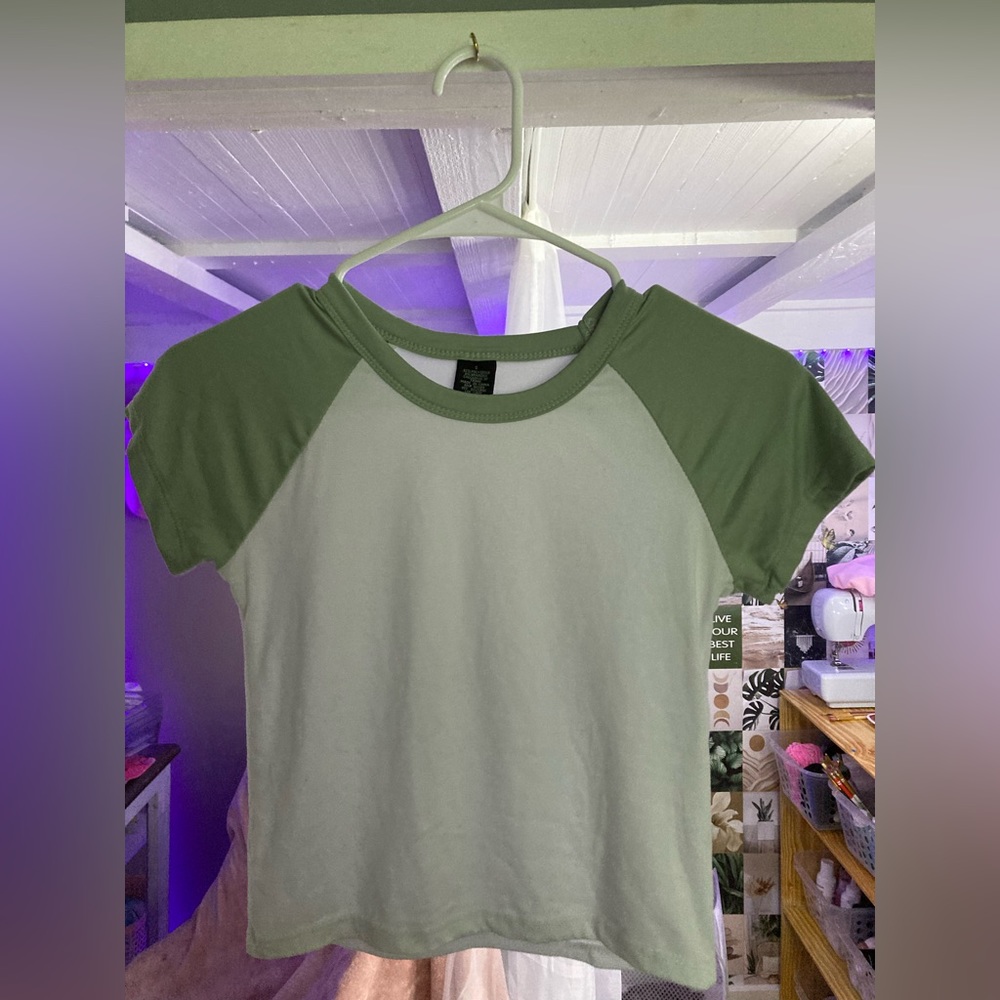 Green and white baby tee